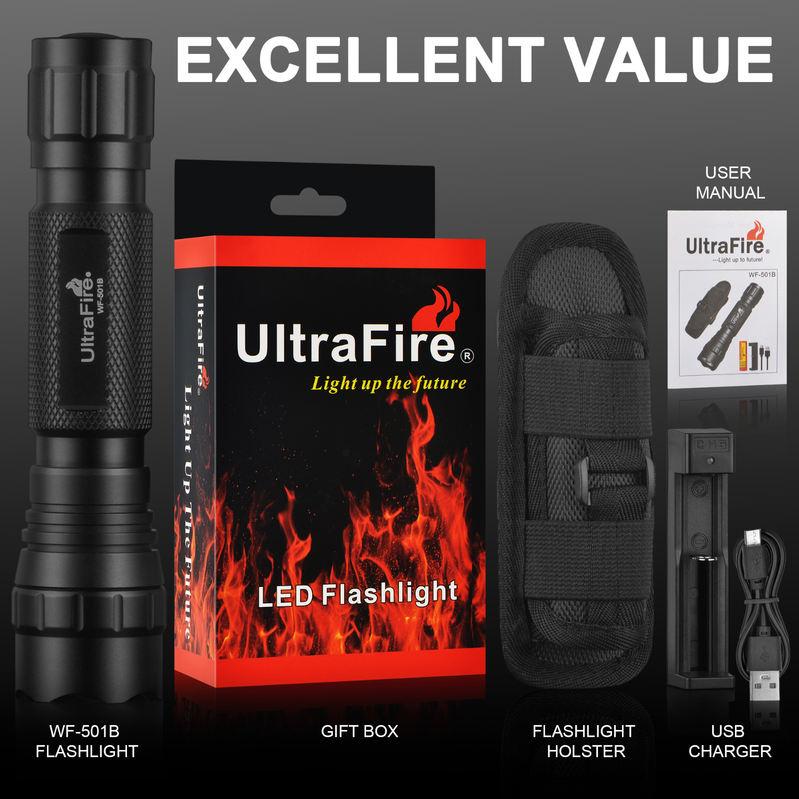 1200LM Tactical LED Flashlight with Holster and Rechargeable Battery