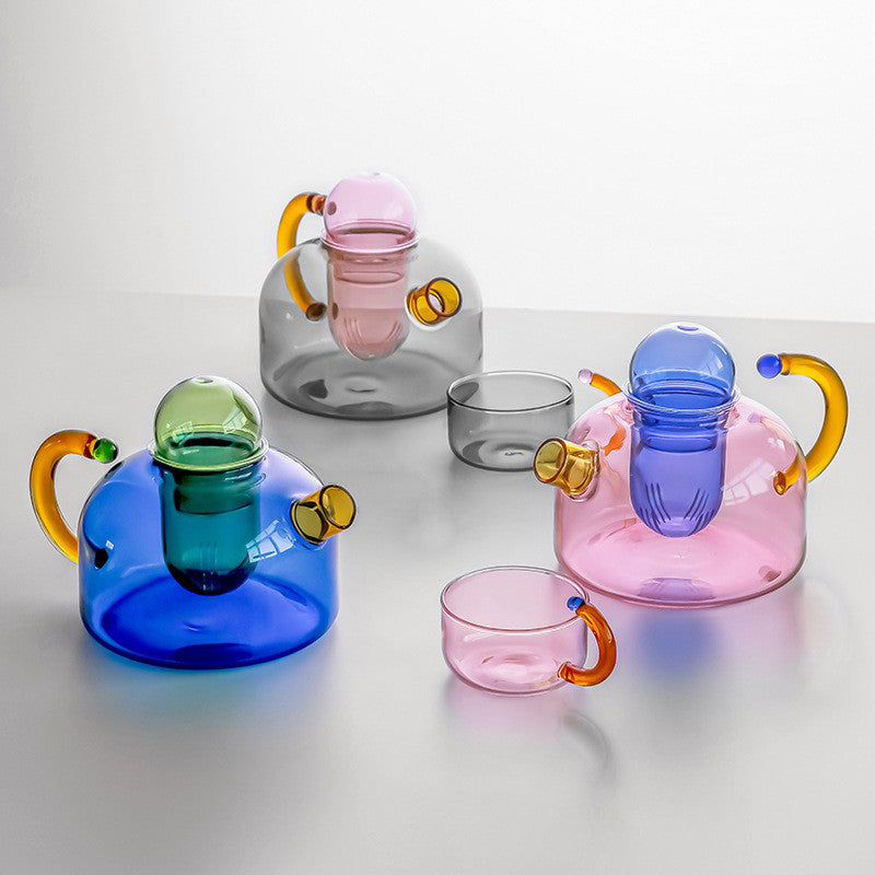 Colorful Glass Teapot and Teacup Set