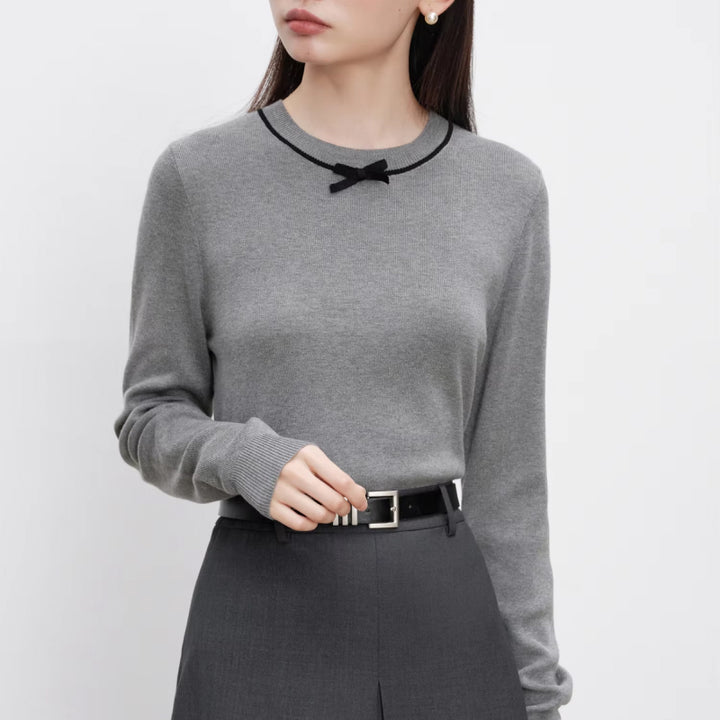 Petite Simple Wool Knitted Sweater with Bow Detail