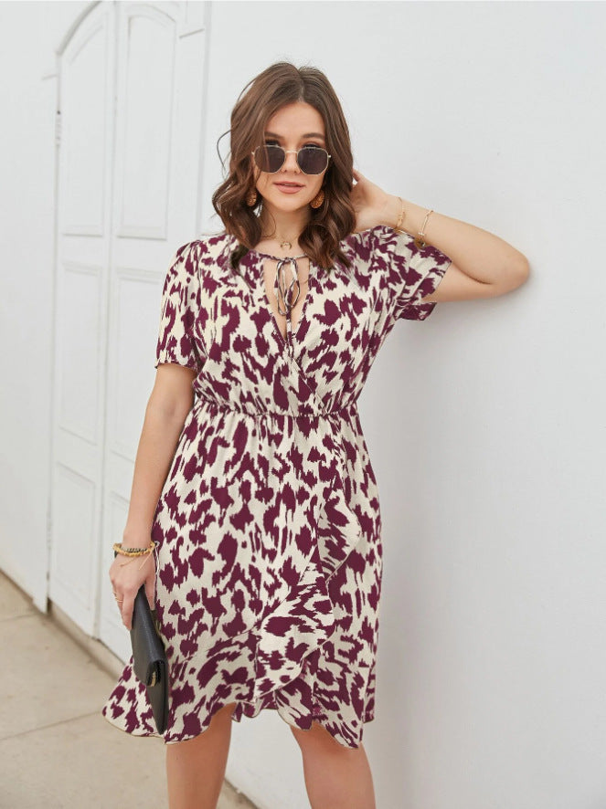 Casual Fashion Short Sleeve V-neck Printed Dress