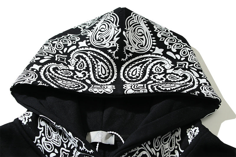 Full Printed Paisley Scroll Stitching Hoodie Sweater