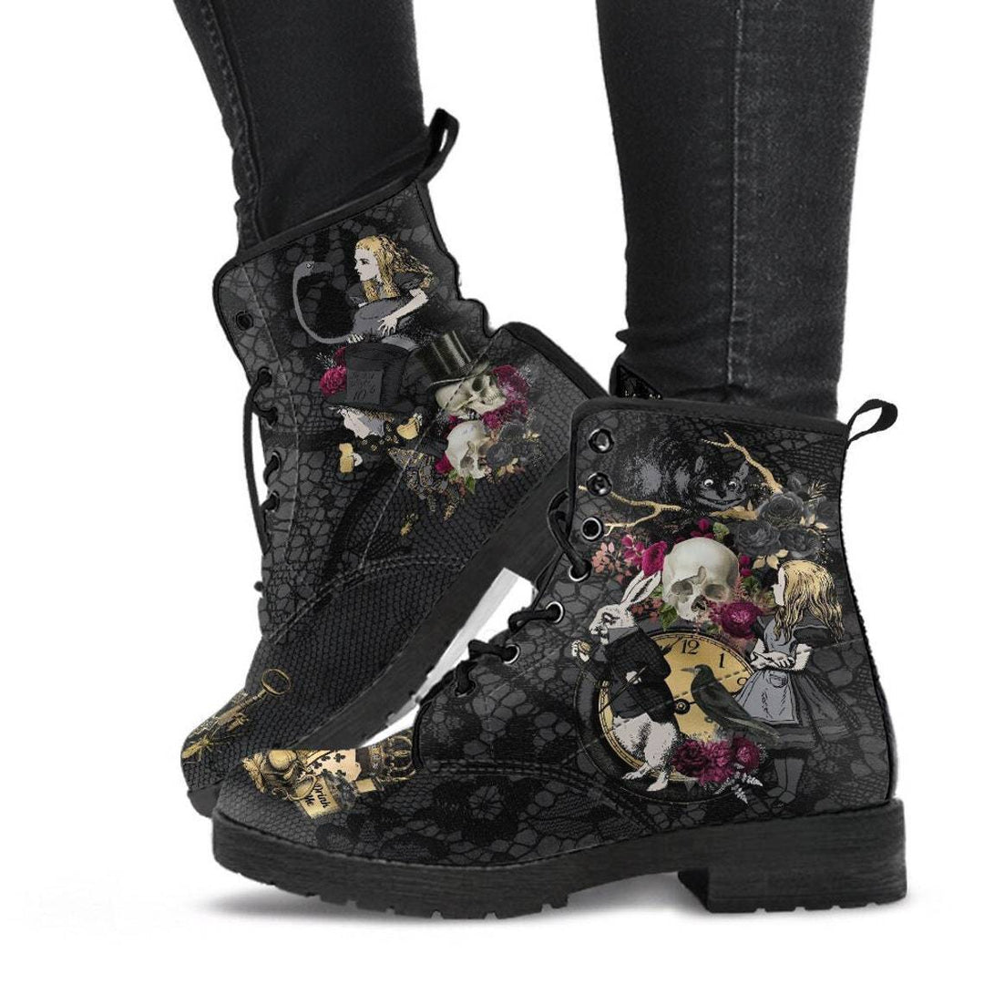 Women's Printed Cartoon Lace-up High-top Leather Boots