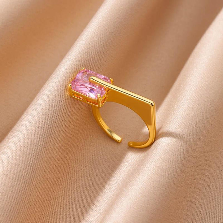 Trendy Pink Square Zircon Gold-Plated Ring