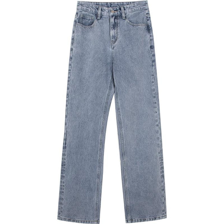 American Retro Casual Light Blue Slimming High Waist Straight Jeans - Trendha