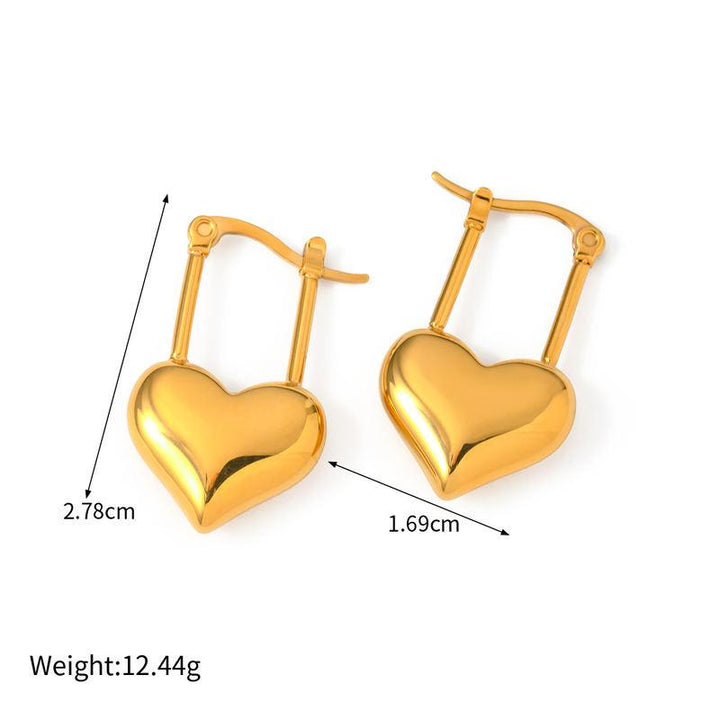 18K Gold Plated Stainless Steel Love Heart Pendant Earrings