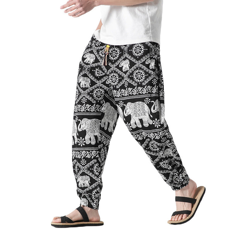 Men's Beach Pants Retro Buckle Casual Trousers