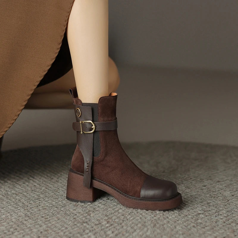 Genuine Leather High-Heeled Chelsea Boots for Women