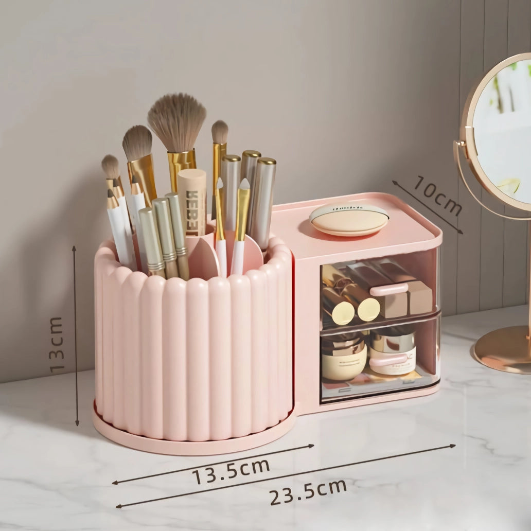 Makeup Storage Organizer with Brush Holder and Rotating Display