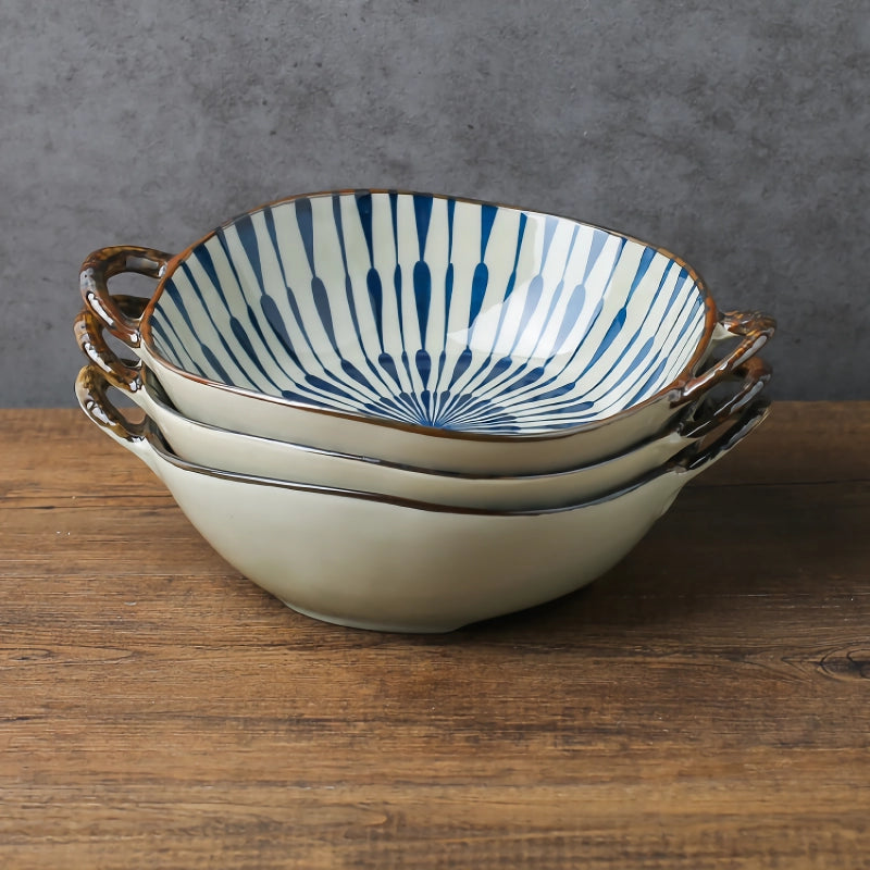 Ceramic Noodle and Soup Bowl with Handle