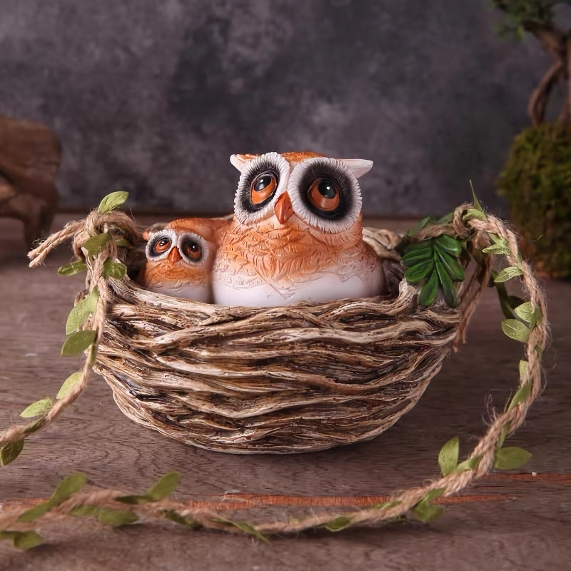 Owl in Nest Resin Sculpture