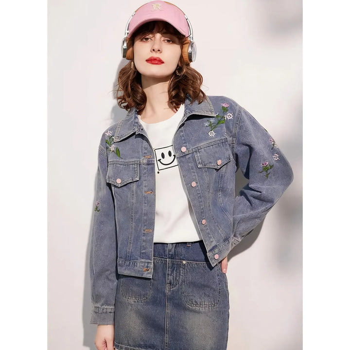 Sweet Embroidered Denim Jacket for Women