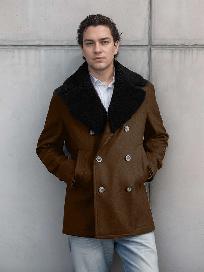 Men's woolen coat with double breasted cotton cashmere jacket