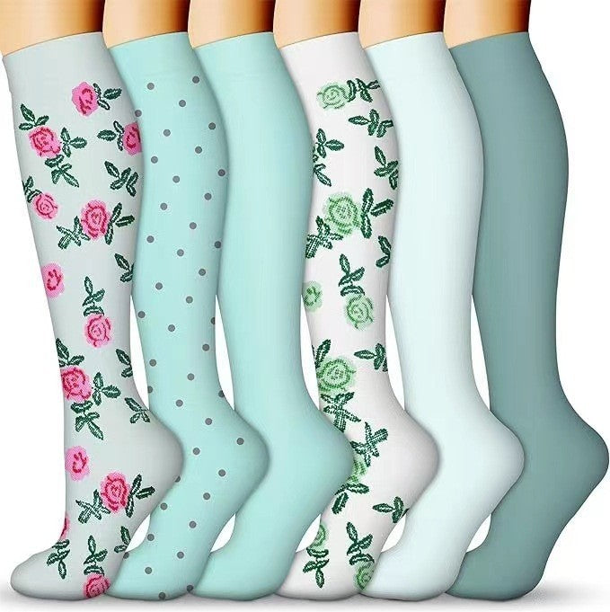 6 Pairs Combination Pattern Long Tube Sports Compression Stockings