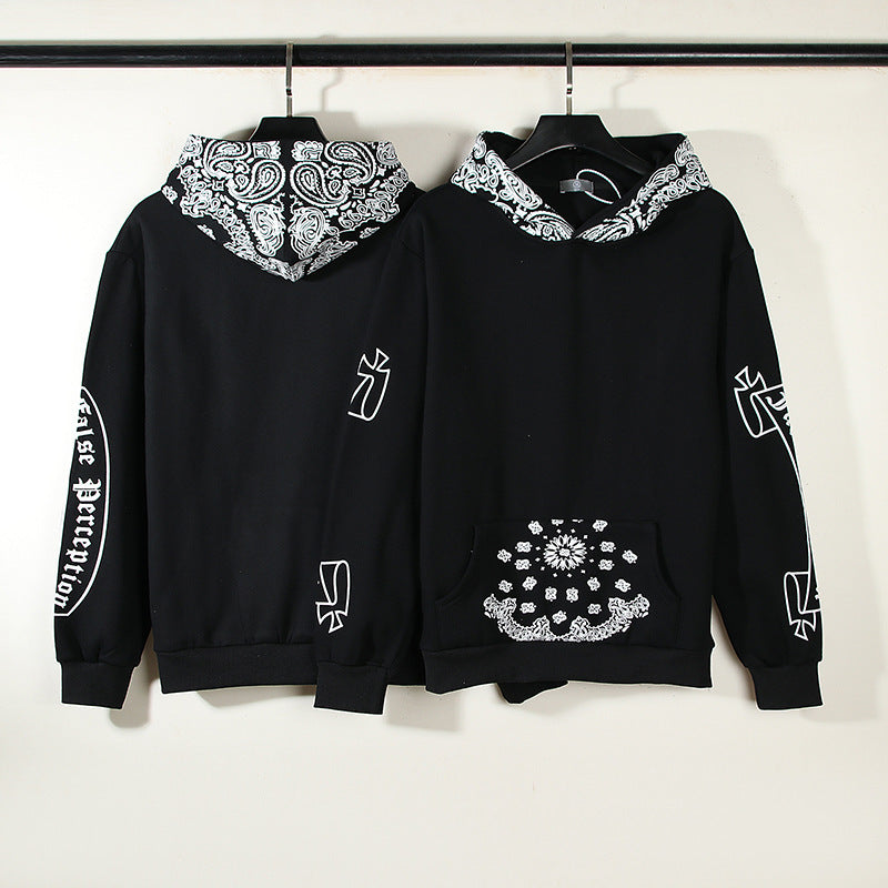 Full Printed Paisley Scroll Stitching Hoodie Sweater