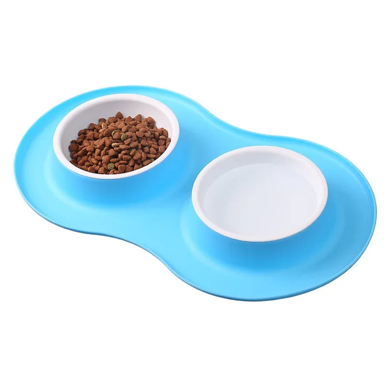 Anti-Splash Double Food Bowls for Large Dogs with Silicone Mat