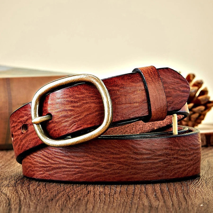 2.8CM Women’s Genuine Cowhide Leather Belt with Copper Buckle