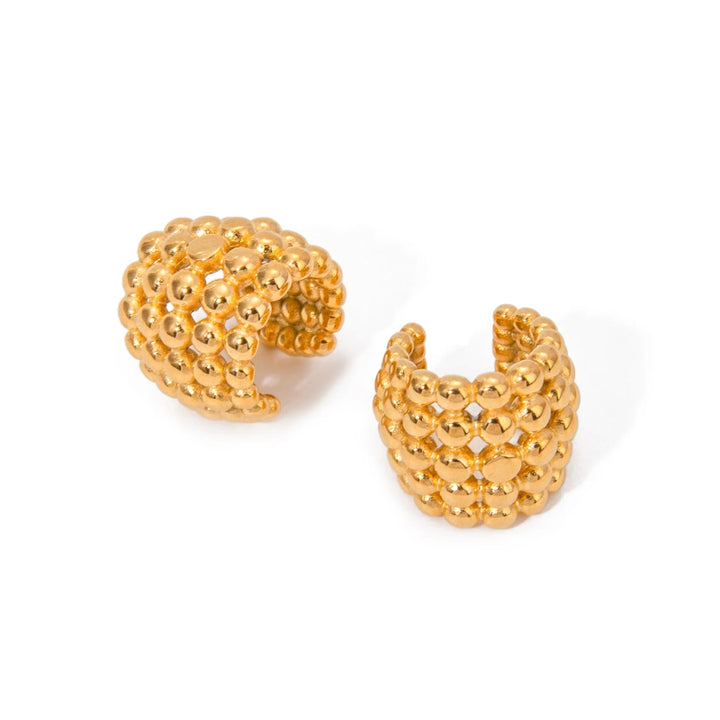 18K PVD Plated Honeycomb Shaped Ear Clips