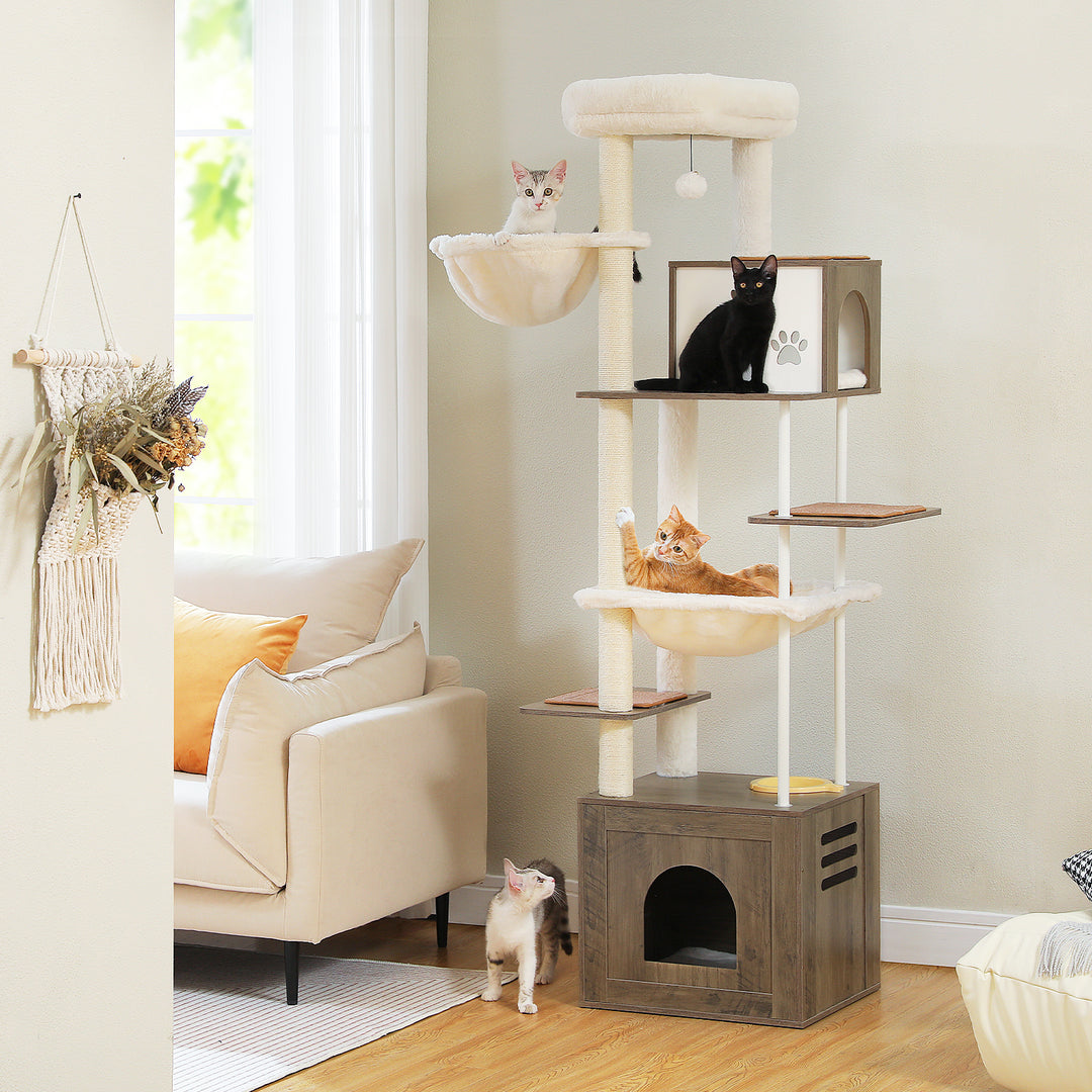 Large Multi-Level Cat Tree with Spacious Condos, Hammocks, and Sisal Scratching Posts