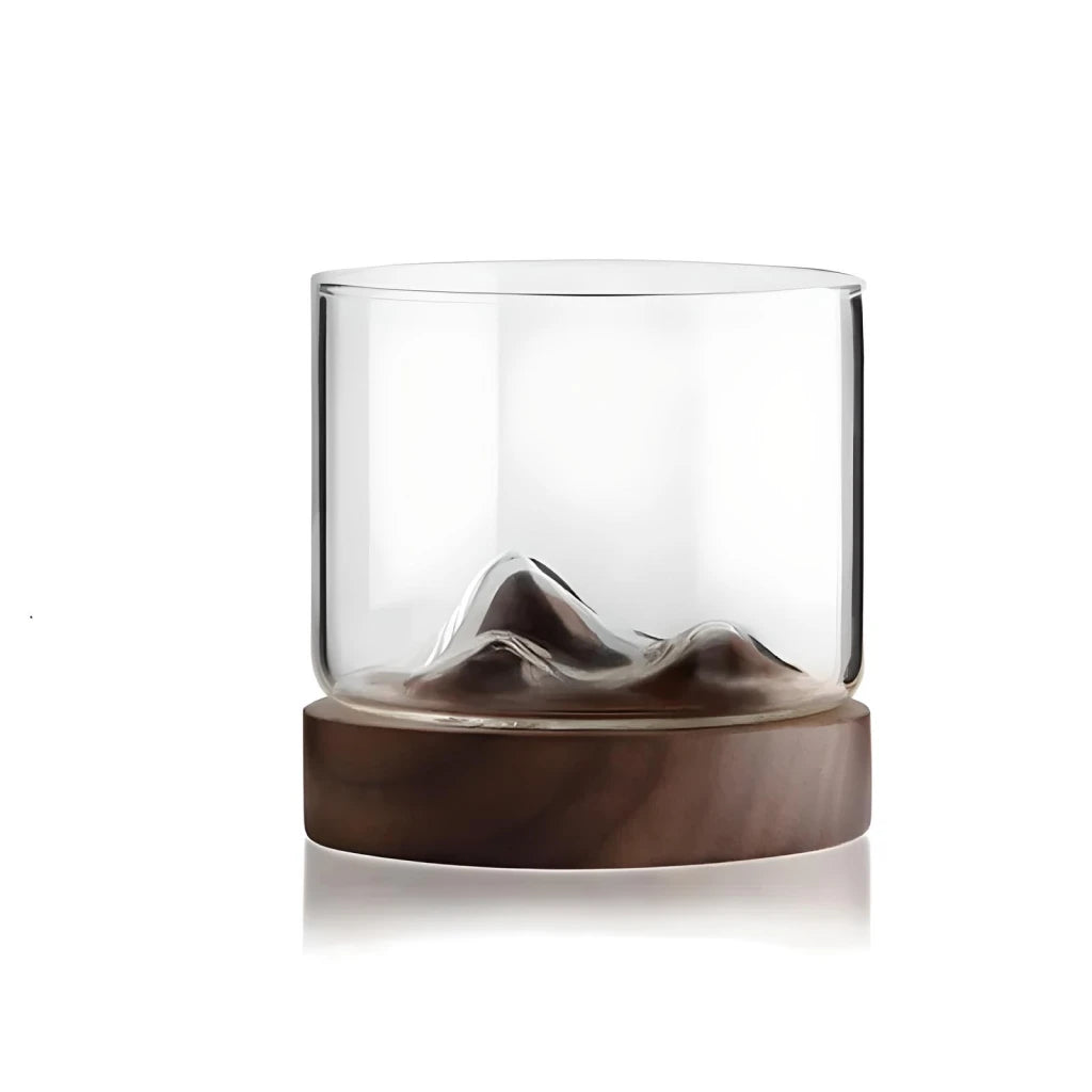 Mountain Whiskey Glass with Wooden Base