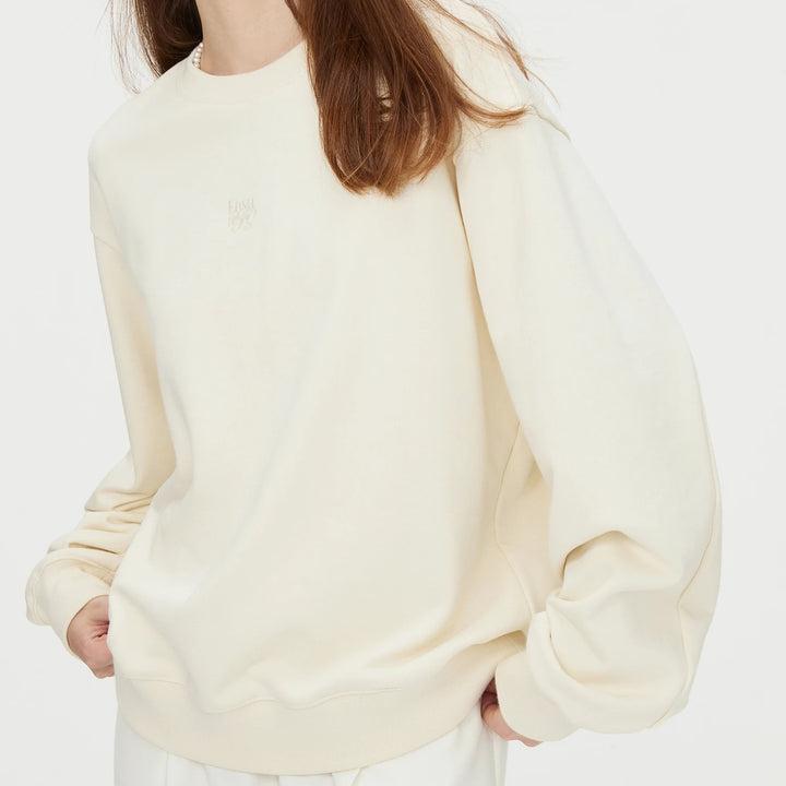 Women's Casual Beige Drop Sleeve Cotton Pullover