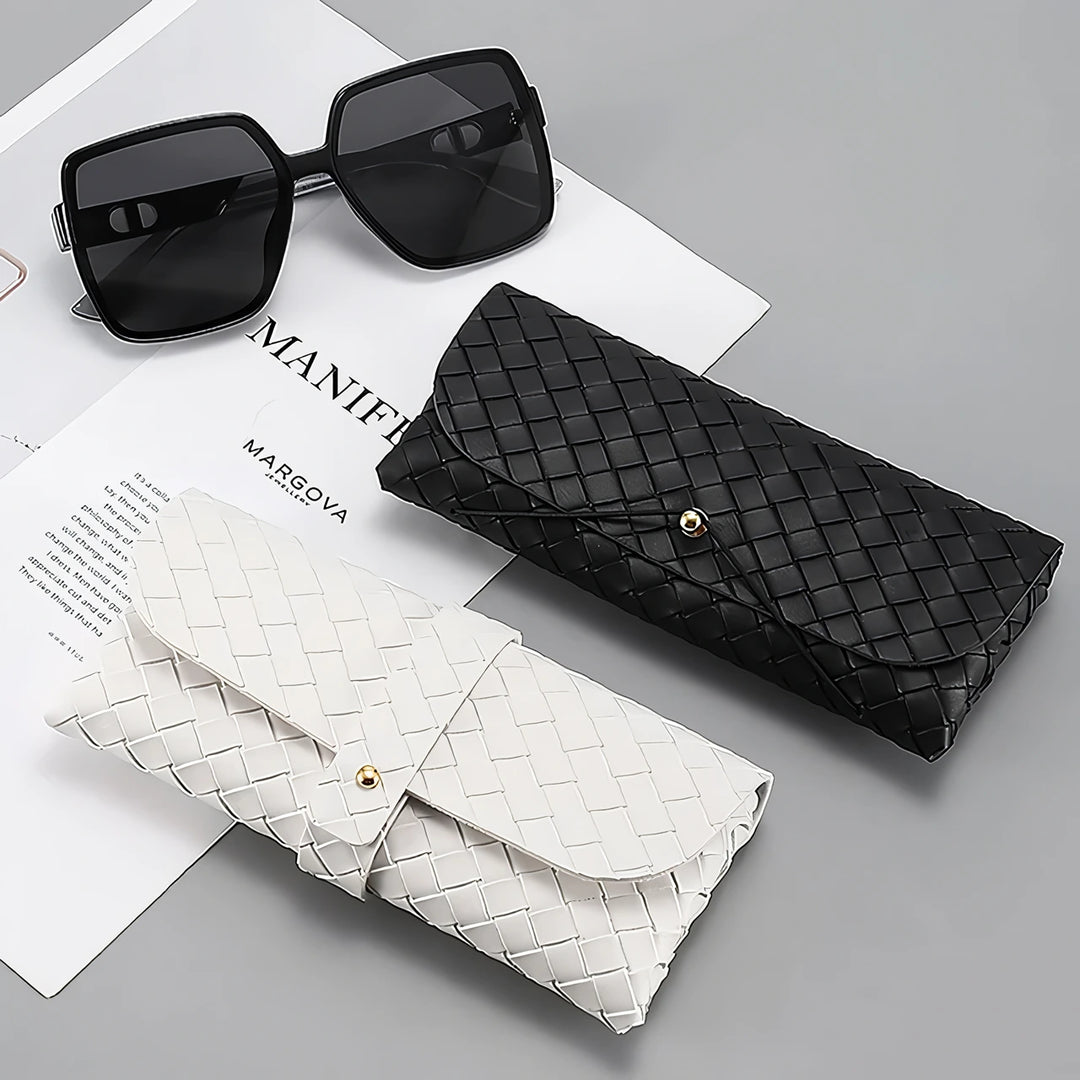 Chic Twist Braided Leather Sunglasses Case with Snap Closure