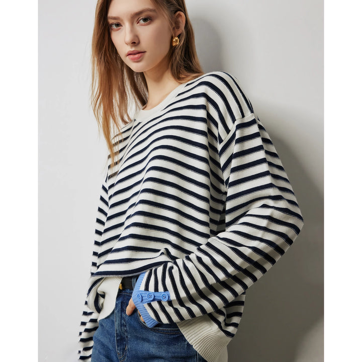 Women's Striped Knitted Sweater - Autumn Long Sleeve Pullover