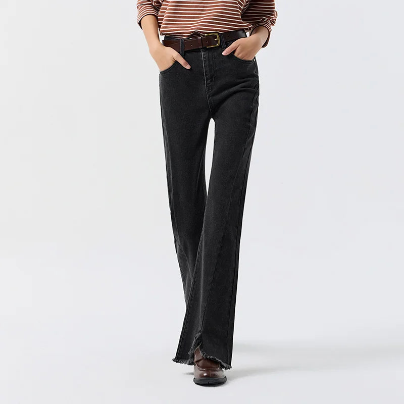 Women's Raw Edge Slit Flare Pants