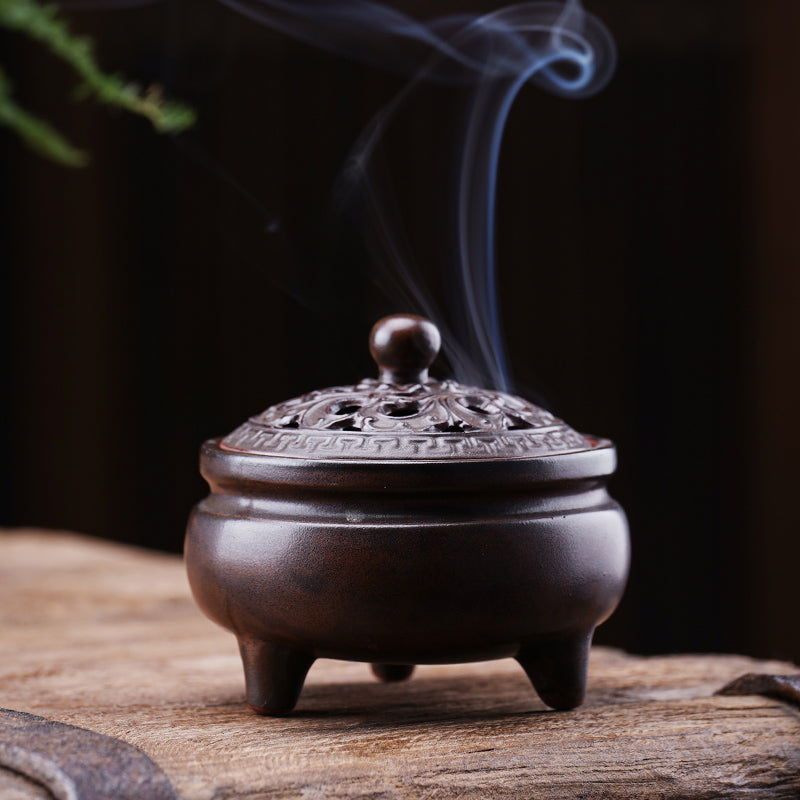 Lotus Three-Legged Ceramic Incense Burner