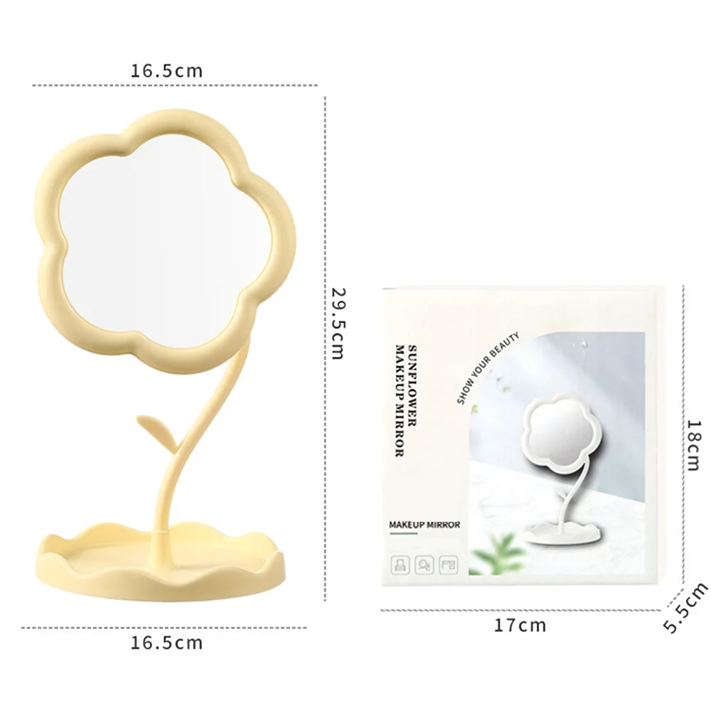 Sunflower Shaped Makeup Mirror with Jewelry Hooks