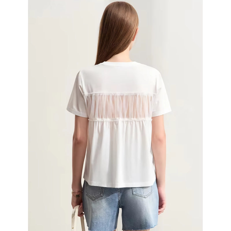 Minimalist Bead Embroidered Mesh Short Sleeve Tee