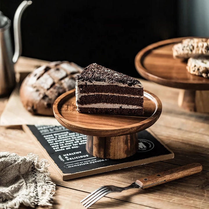 Creative Acacia Wood High-Foot Cake Plate and Dessert Display Stand