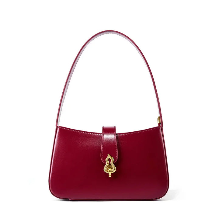 Luxury Wine Red Genuine Leather Half Moon Shoulder Bag for Women