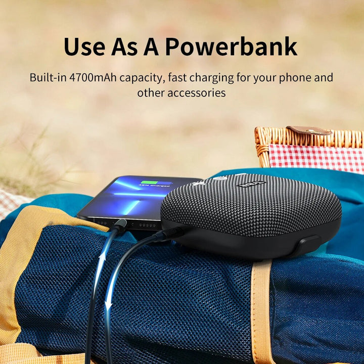 Portable Bluetooth Speaker with Deep Bass, IP67 Waterproof, Built-in Powerbank, and 90dB Sound