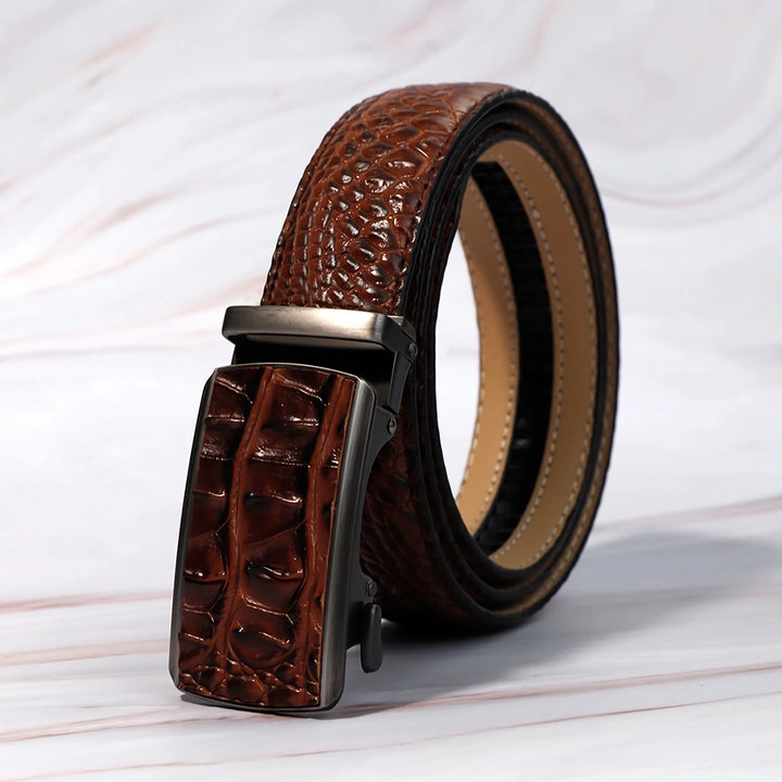 Luxury Men's Leather Belt with Automatic Buckle – Crocodile Pattern