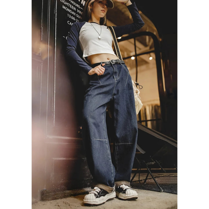 Women's High Waist Slim Straight Leg Denim Pants