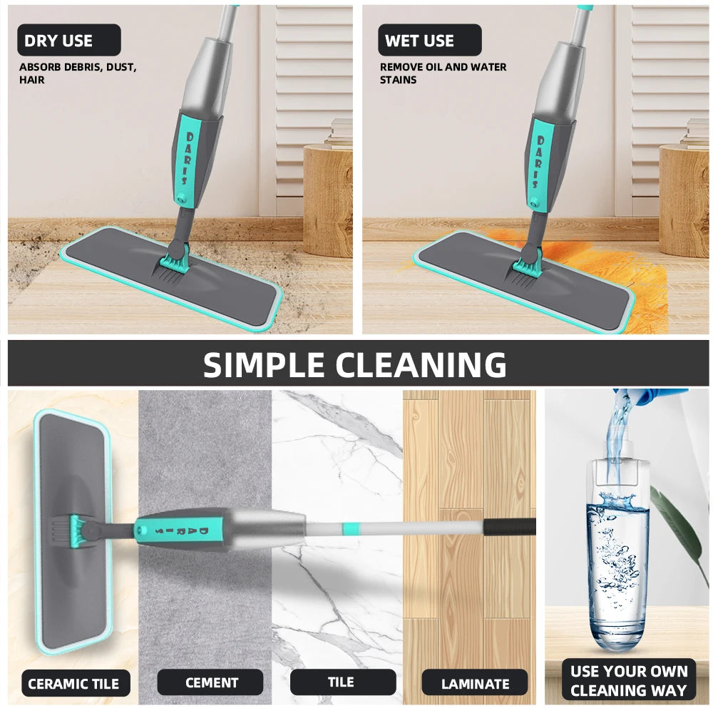 360° Rotating Microfiber Floor Mop with Spray