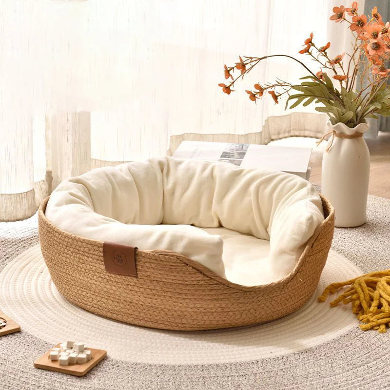 Handmade Bamboo Pet Bed with Removable Cushion – Cozy Cat and Dog Nest