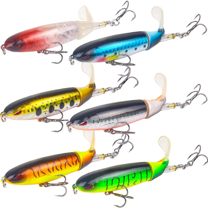 6Pcs Topwater Fishing Lures with Rotating Tail