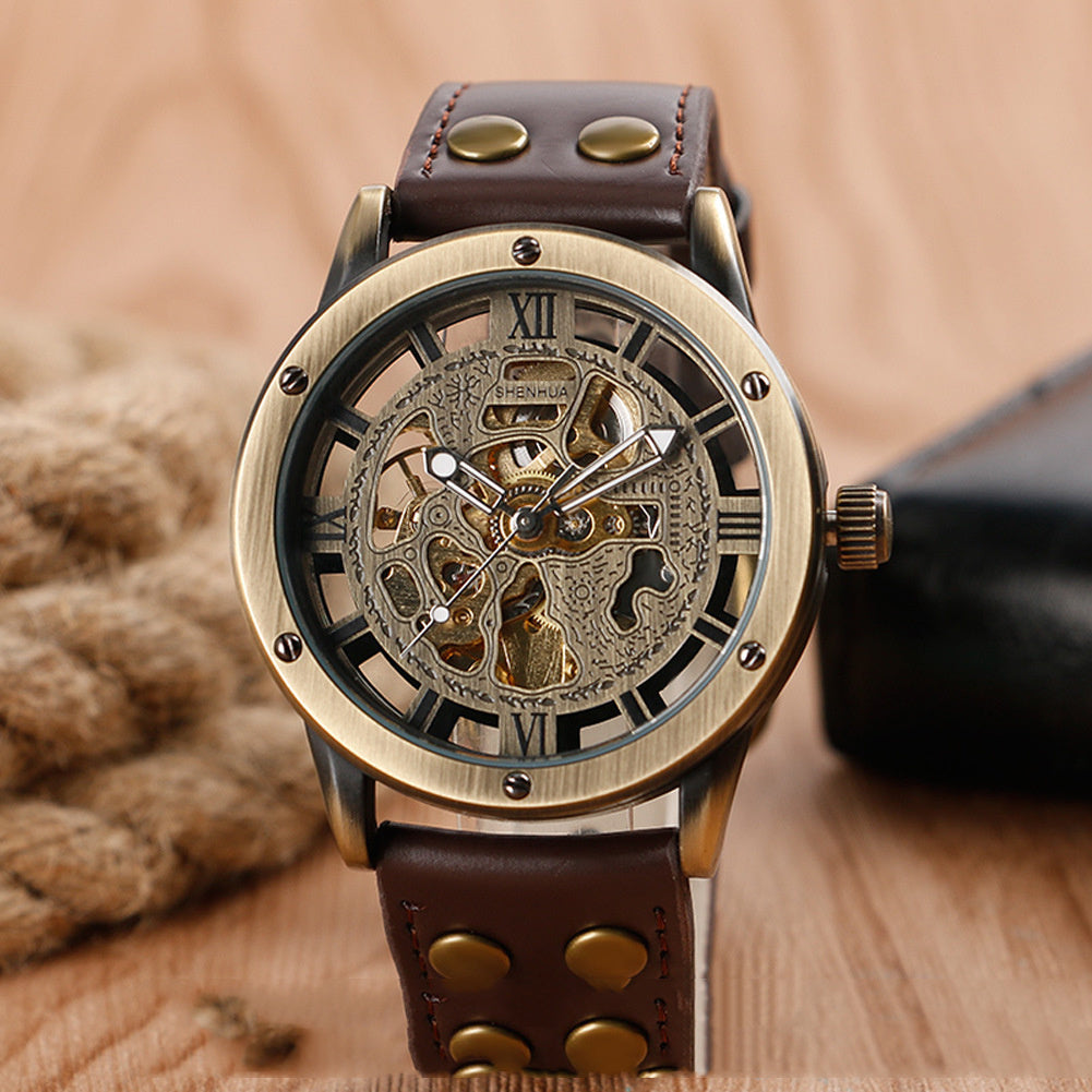 Shenhua Men's Fashion Hollowed-out Retro Automatic Mechanical Watch