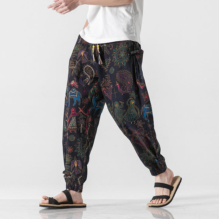 Men's Beach Pants Retro Buckle Casual Trousers