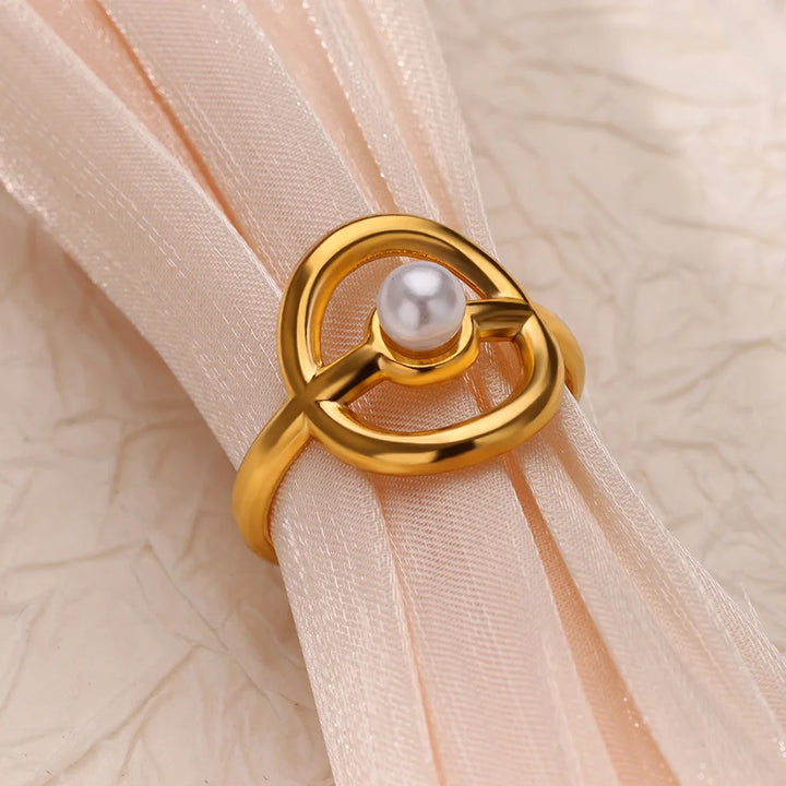 Elegant Gold-Tone Imitation Pearl Rings – Trendy Round Engagement & Statement Jewelry