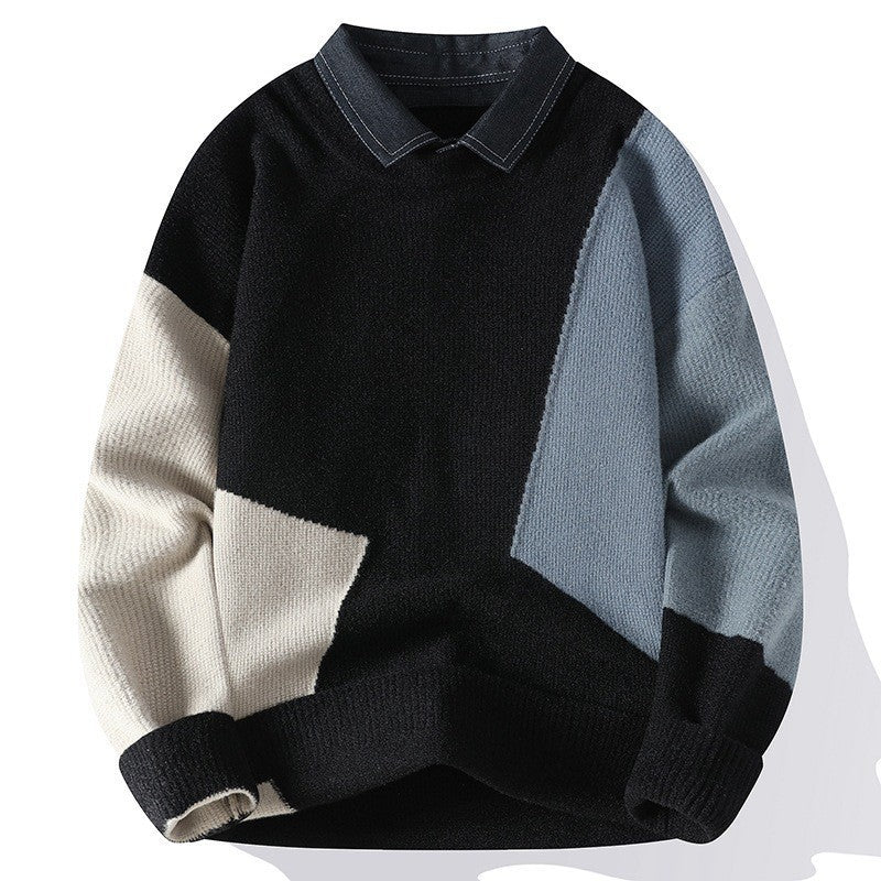 Men's False Two Pieces Sweater Base Knitting Thickened