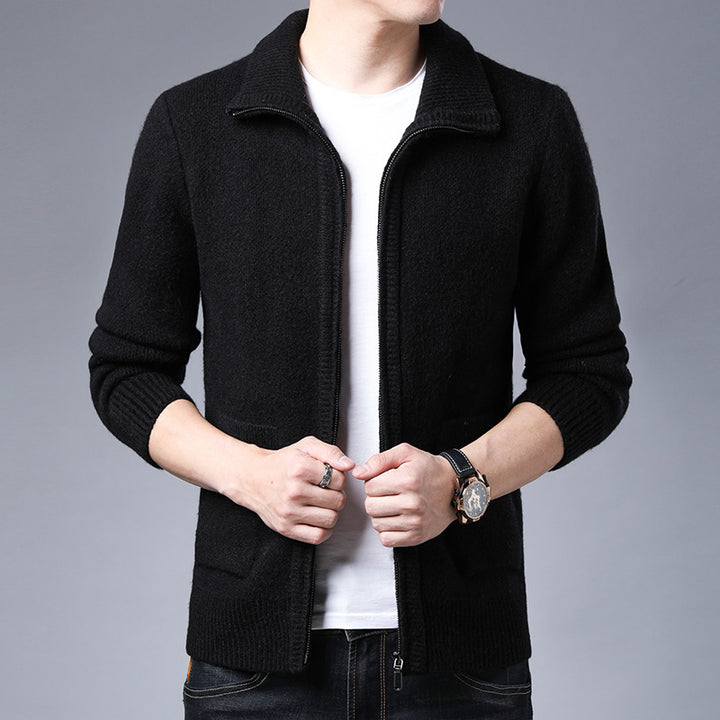 Men's Zipper Knitted Alpaca Fleecefiber Lapel Casual Jacket