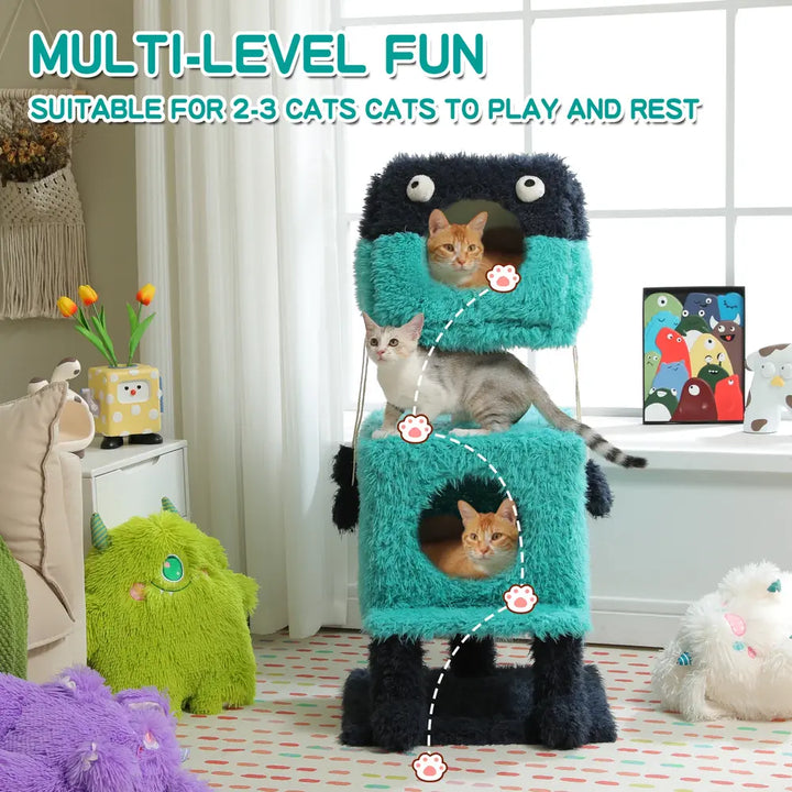 Charming Monster-Themed Multi-Level Cat Tree with Cozy Condos and Scratching Posts