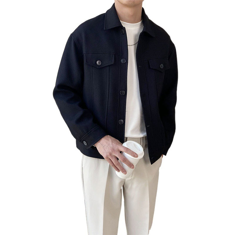 Short Lapels Jacket Men's Single-breasted Simple Coat