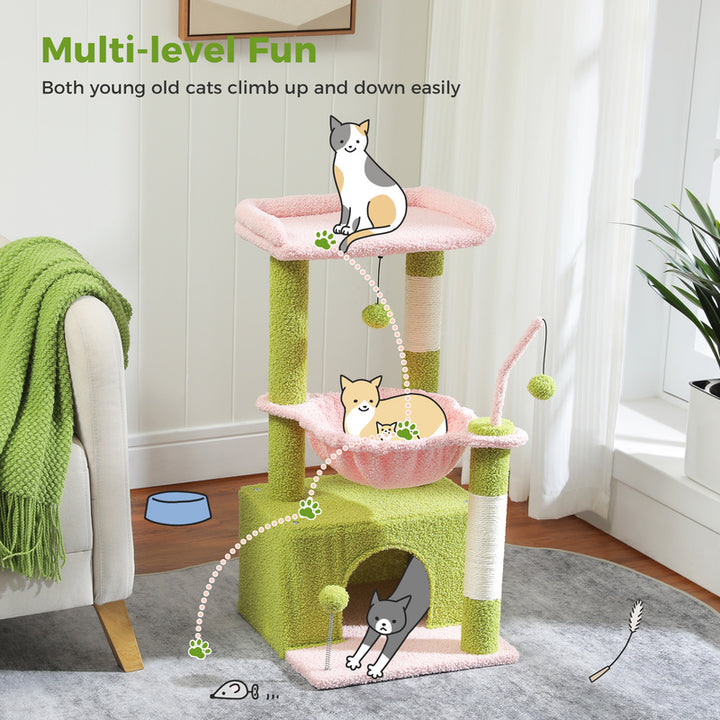 Multi-Level Indoor Cat Tree with Large Condo, Deep Hammock, and Scratching Posts