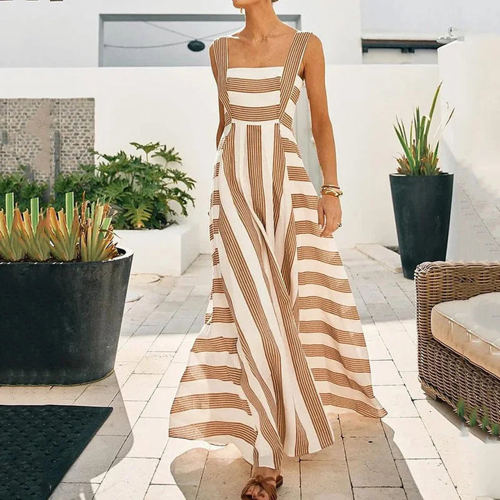 Fashion Striped Printed Simple Comfortable Sling Long Dress