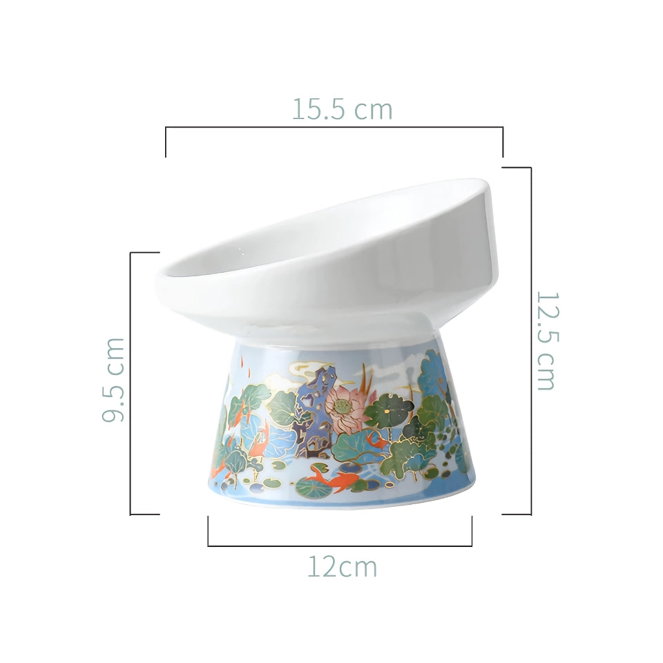 Chinese Style Ceramic Cat Bowl - Elevated Pet Food and Water Feeder