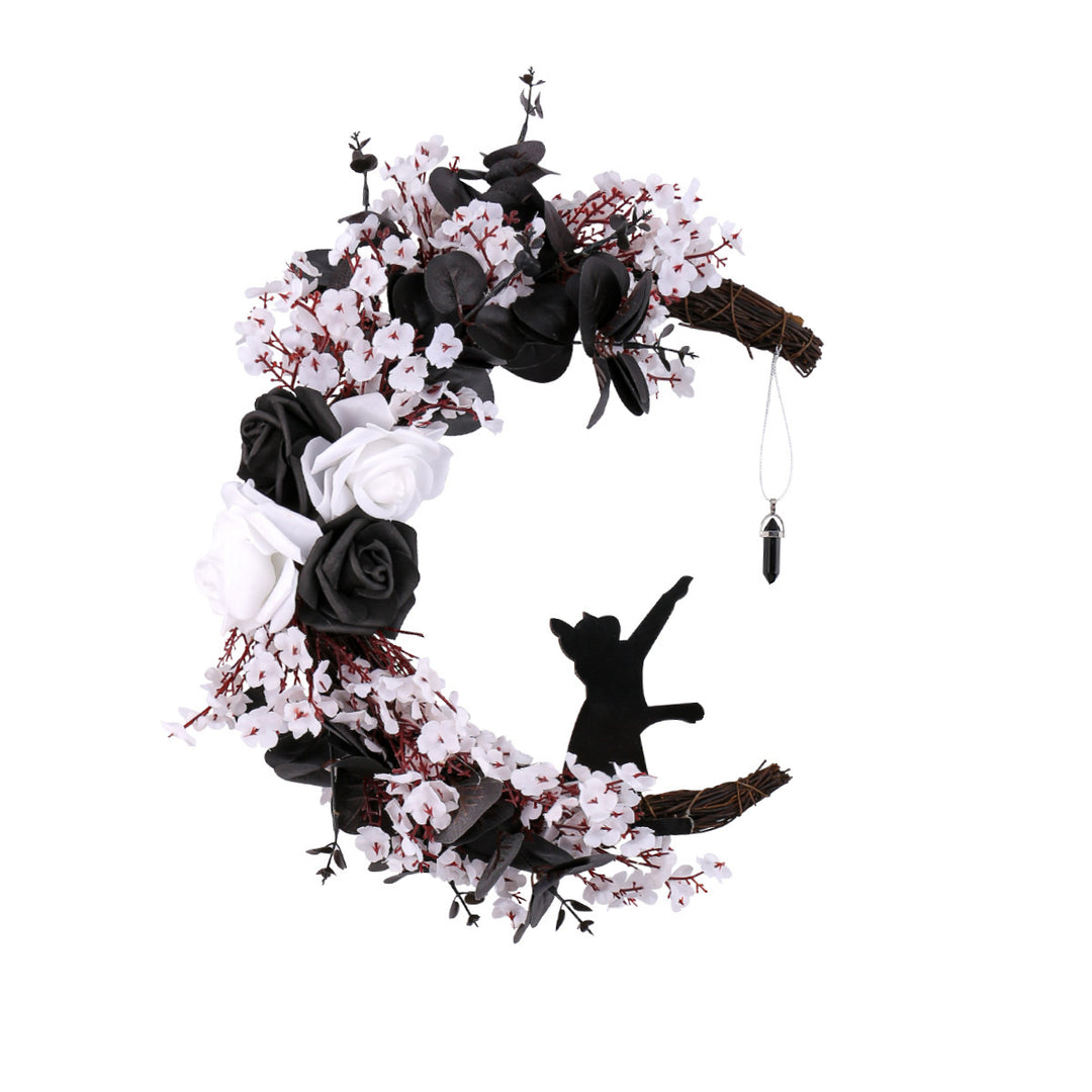 Halloween White Flower Black Rose Deadwood Moon Cat Garland Ornaments