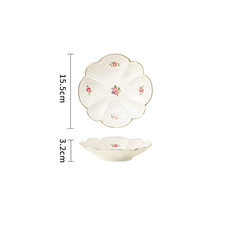 European Style Retro Ceramic Dessert Plate Set – Floral Dim Sum, Fruit Salad, and Breakfast Plates